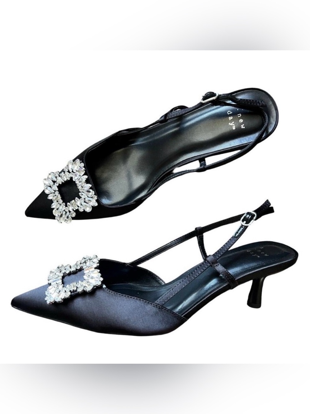 A New Day Annette satin sling back kitten heel